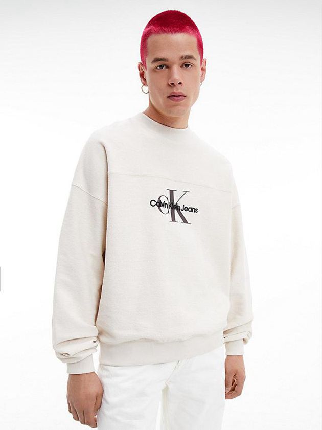 Calvin Klein USA Oversized Textured Logo Mens Sweatshirt White 0913728-UD